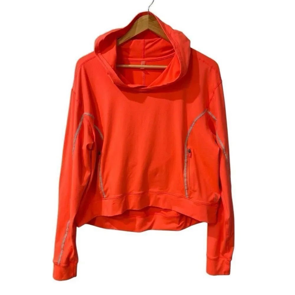 Free People Movement Neon Orange Hoodie Size Large with Reflective Strips